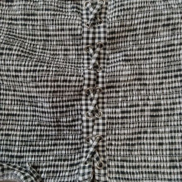 Express Black and White Smocked Lace Up Stretchy Gingham Tube Top Women's Large - Picture 10 of 12